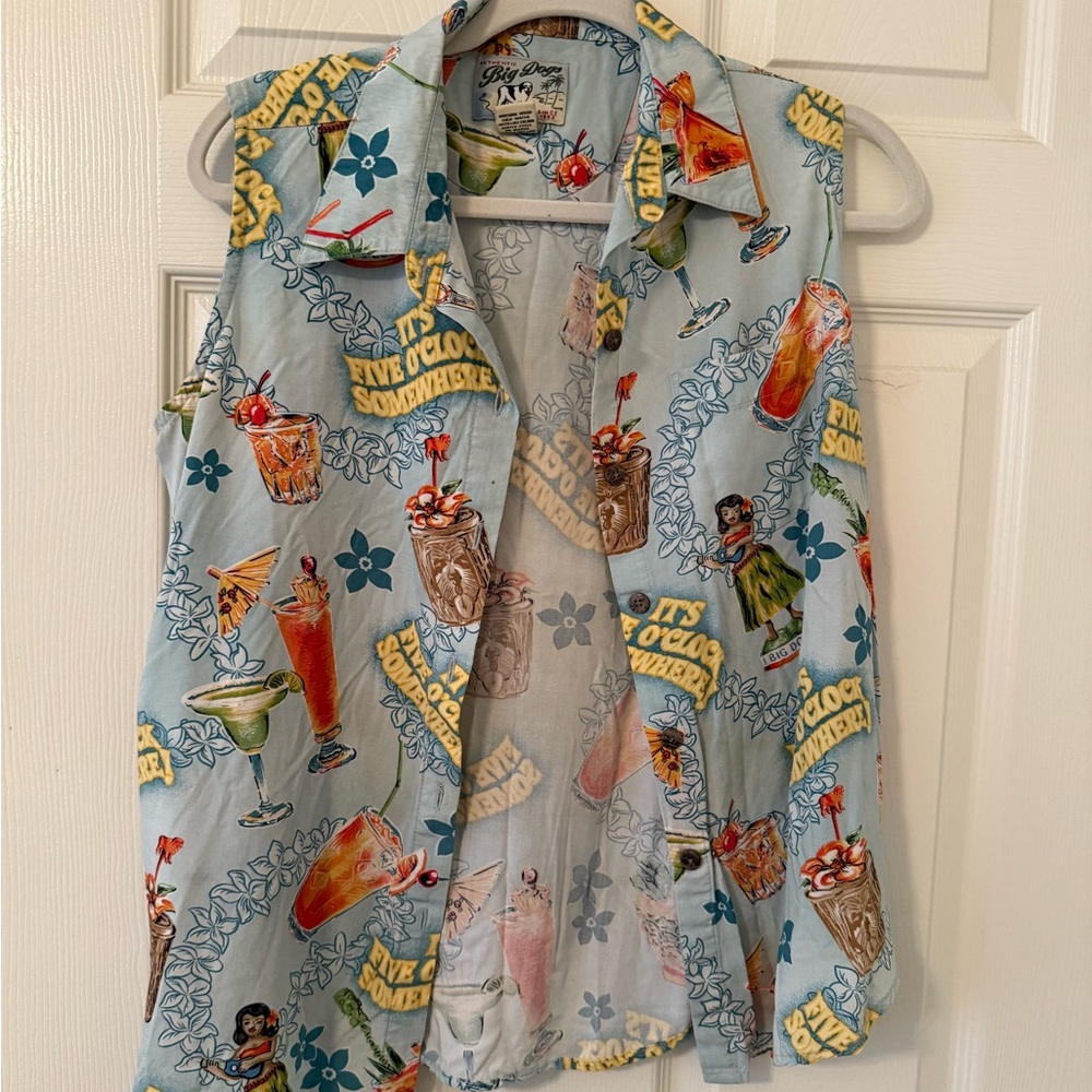Big Dogs Light Blue Hawaiian Shirt with Cherry Print Vacation